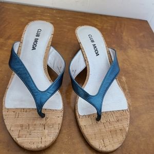 Club Moda Sandal Cork Wedge Metallic Blue